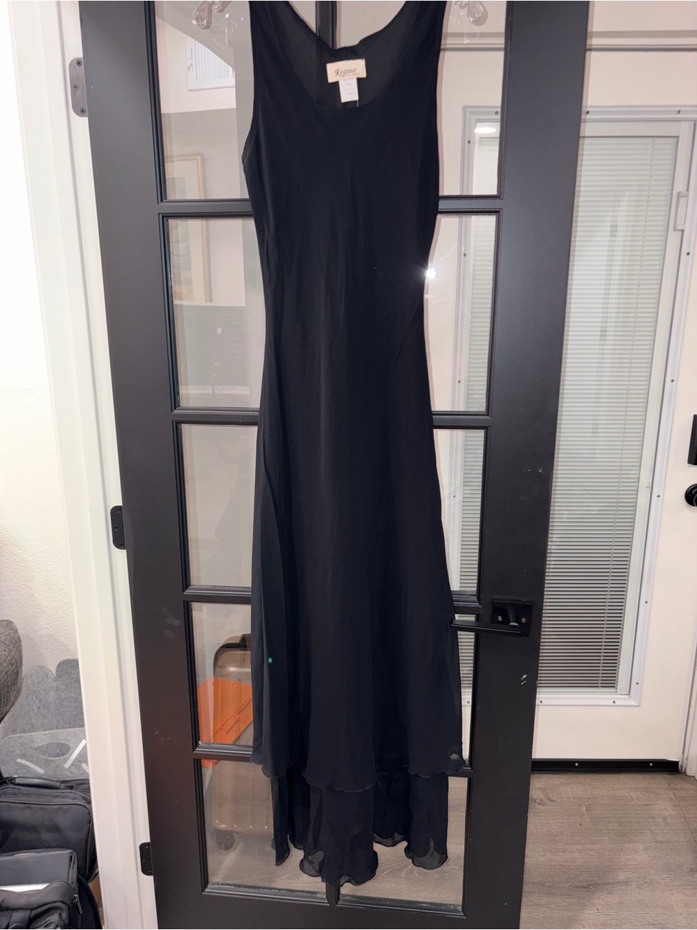 vintage Regine Los Angeles Black  Chiffon Tiered Maxi Dress size M